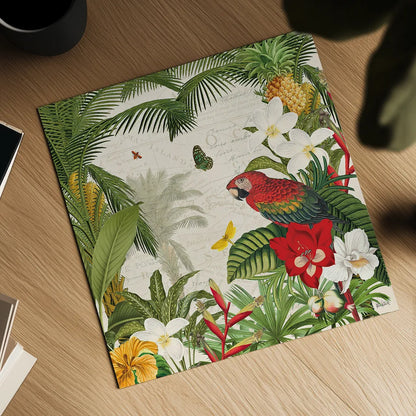 Parrot Paradise III by Katie Pertiet. Shown as a detailed flat fine art print, highlighting archival giclee quality. Available as an archival giclee rolled canvas, fine art paper, or poster print. SKU 42062a.