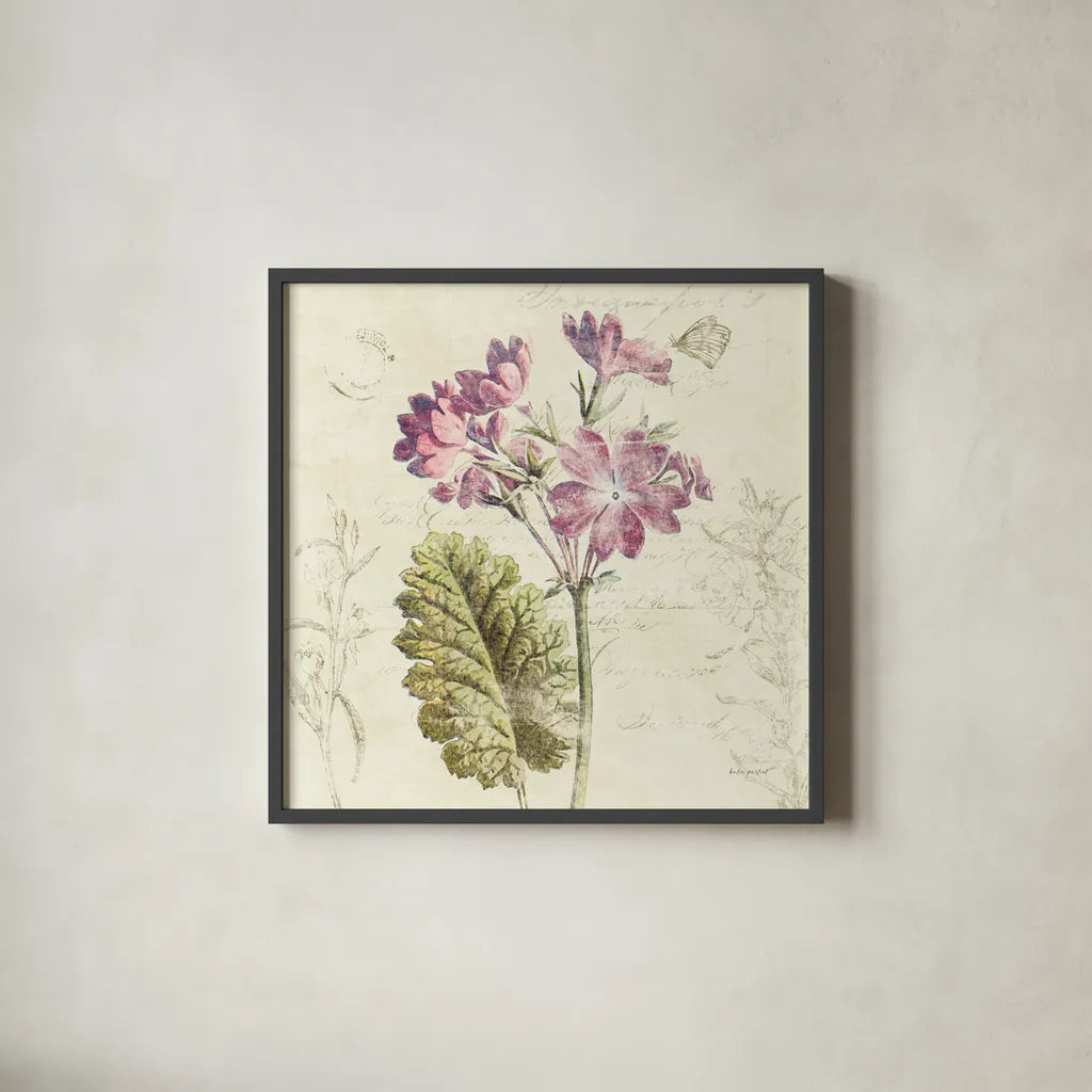 Primrose Square by Katie Pertiet. Shown in a sleek black glass frame for a contemporary gallery look. Available as an archival giclee rolled canvas, fine art paper, or poster print. SKU 5985a.
