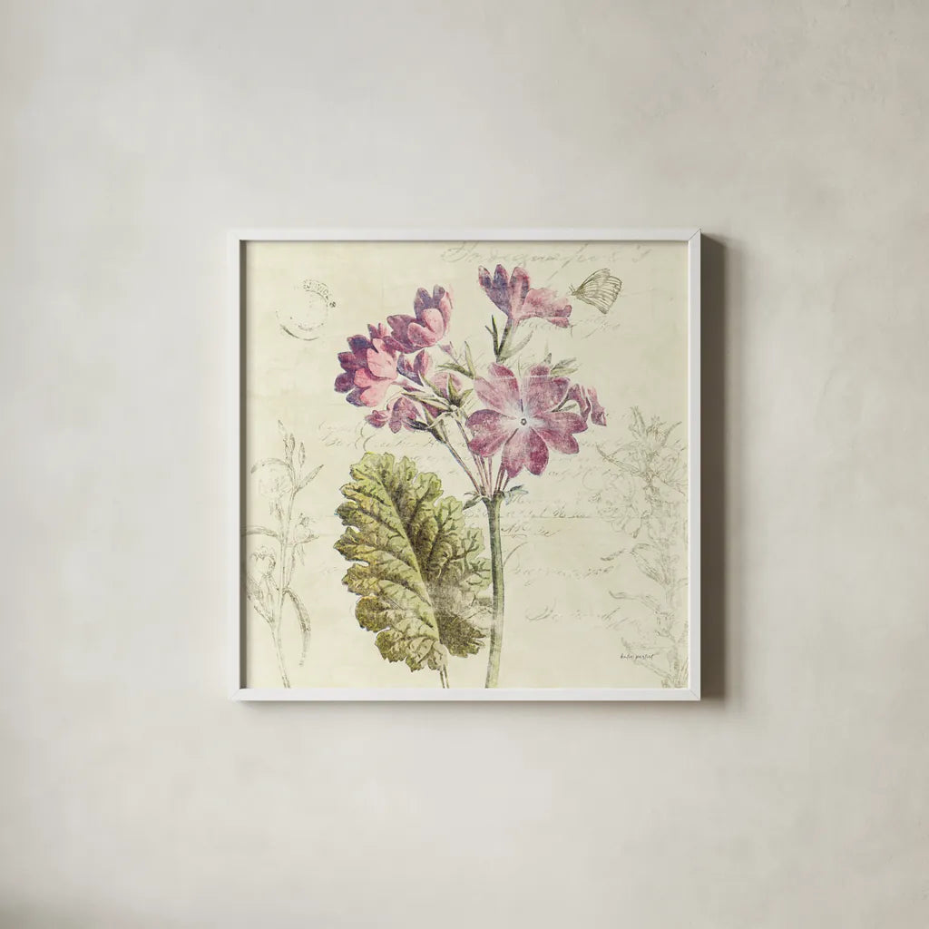 Primrose Square by Katie Pertiet. Shown in a crisp white glass frame for a clean and minimalist style. Available as an archival giclee rolled canvas, fine art paper, or poster print. SKU 5985a.