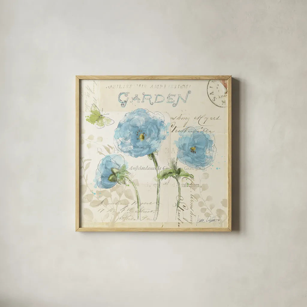 Romantic Morning II by Katie Pertiet. Shown in a natural wood glass frame for a timeless modern aesthetic. Available as an archival giclee rolled canvas, fine art paper, or poster print. SKU 24142a.