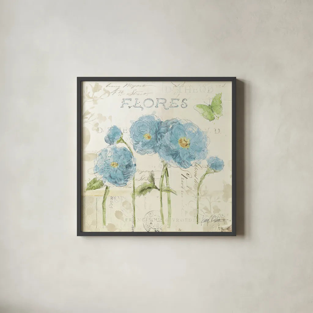 Romantic Morning III by Katie Pertiet. Shown in a sleek black glass frame for a contemporary gallery look. Available as an archival giclee rolled canvas, fine art paper, or poster print. SKU 24143a.