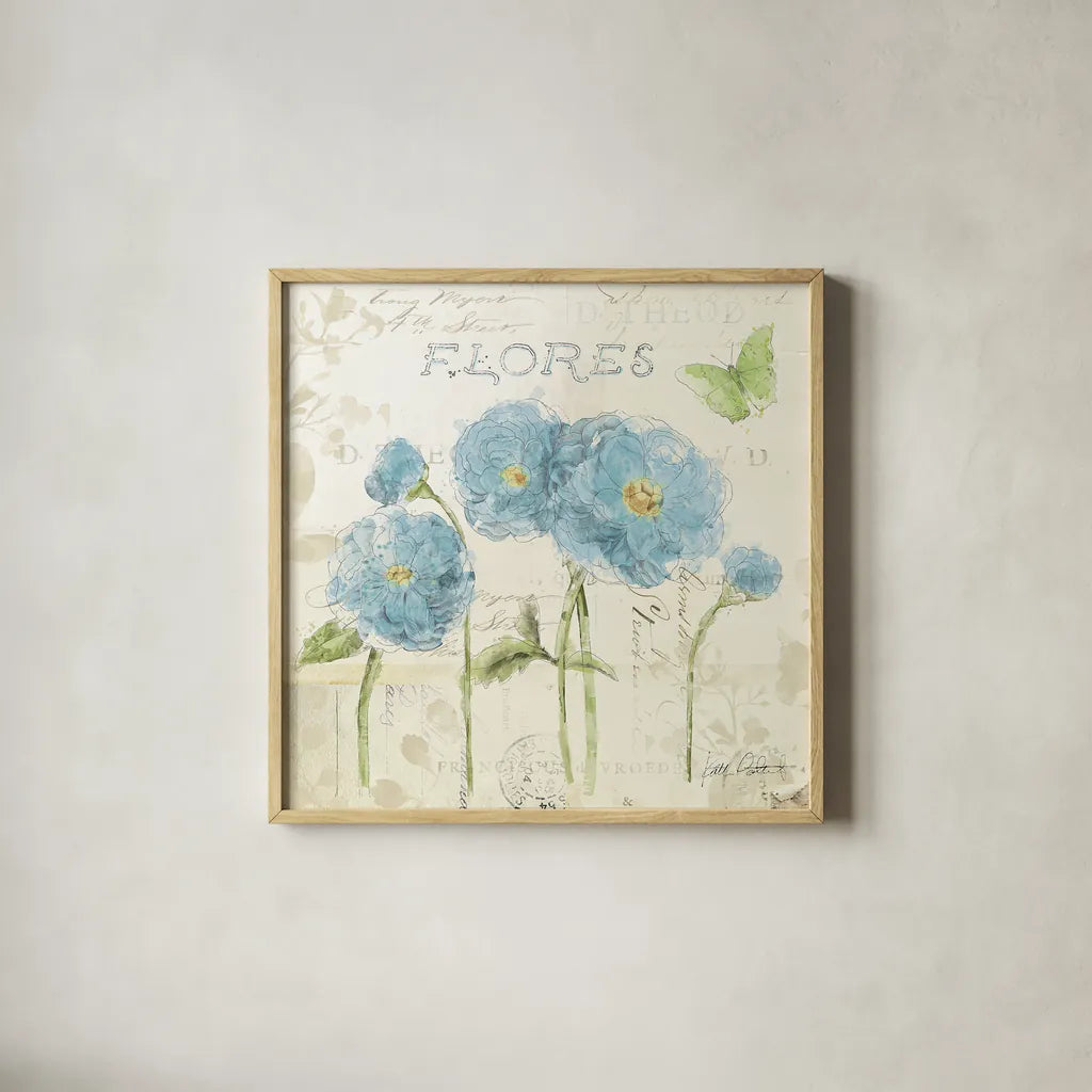 Romantic Morning III by Katie Pertiet. Shown in a natural wood glass frame for a timeless modern aesthetic. Available as an archival giclee rolled canvas, fine art paper, or poster print. SKU 24143a.