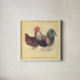 Rooster I by Katie Pertiet. Shown in a crisp white glass frame for a clean and minimalist style. Available as an archival giclee rolled canvas, fine art paper, or poster print. SKU 29527a.