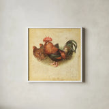 Rooster II by Katie Pertiet. Shown in a crisp white glass frame for a clean and minimalist style. Available as an archival giclee rolled canvas, fine art paper, or poster print. SKU 29526a.