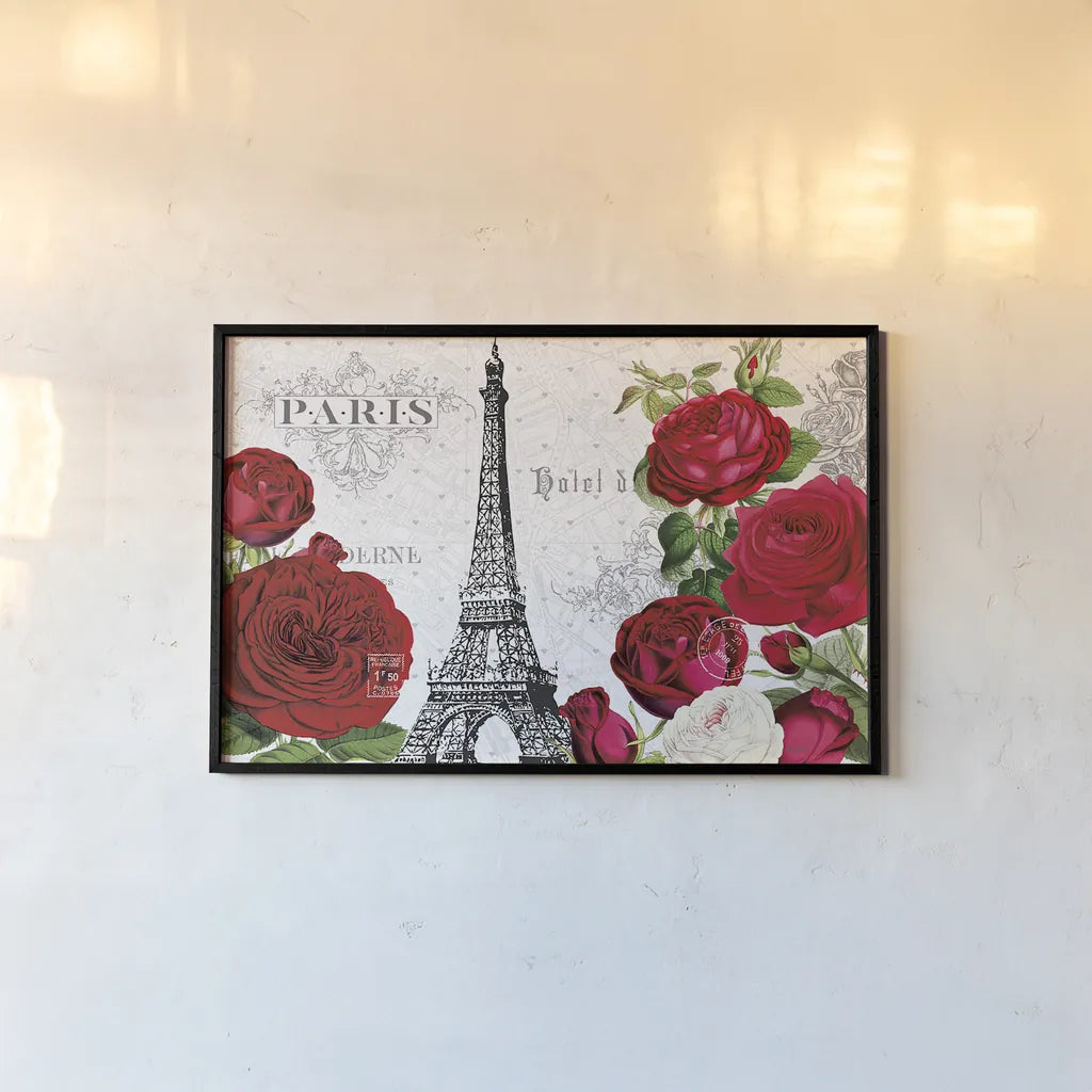 Rouge Paris I by Katie Pertiet. shown as a paper print in a black flame. Available as a archival giclee rolled canvas, fine art paper, or poster print. SKU 43774i.