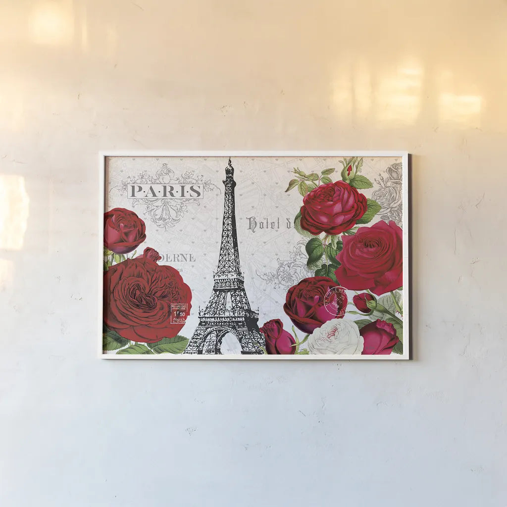 Rouge Paris I by Katie Pertiet. shown as a paper print in a white frame. Available as a archival giclee rolled canvas, fine art paper, or poster print. SKU 43774i.