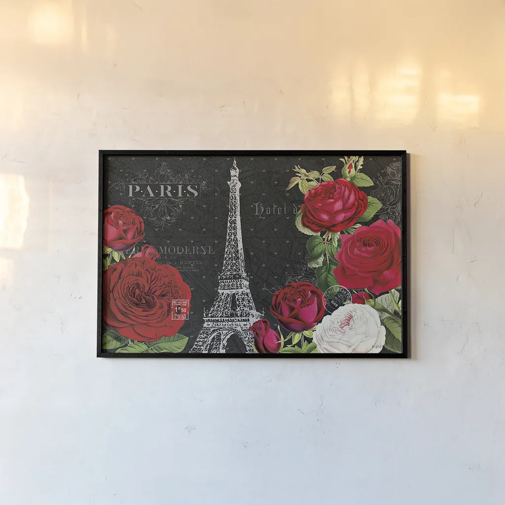 Rouge Paris I Black by Katie Pertiet. shown as a paper print in a black flame. Available as a archival giclee rolled canvas, fine art paper, or poster print. SKU 43777i.