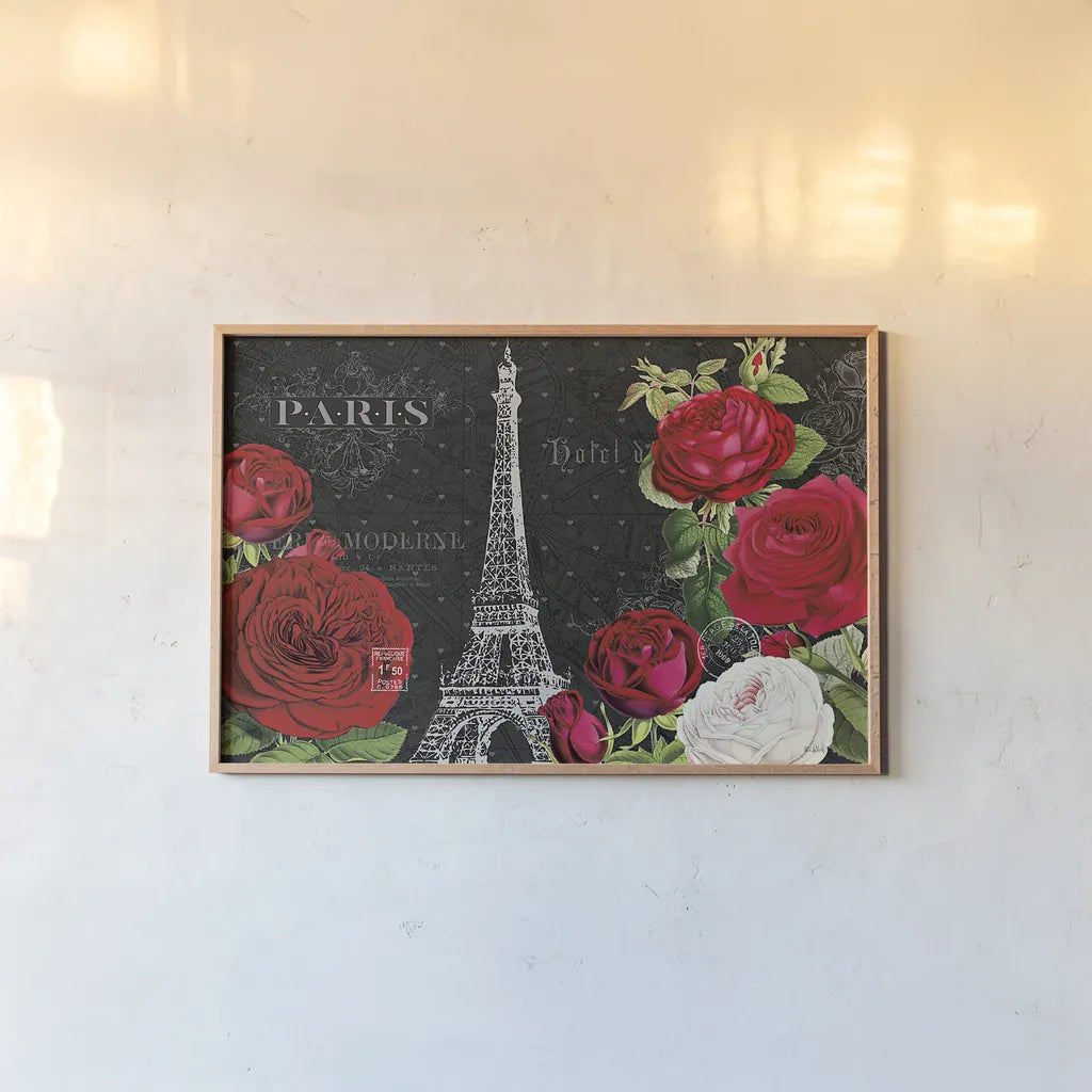 Rouge Paris I Black by Katie Pertiet. shown as a paper print in a natural frame. Available as a archival giclee rolled canvas, fine art paper, or poster print. SKU 43777i.