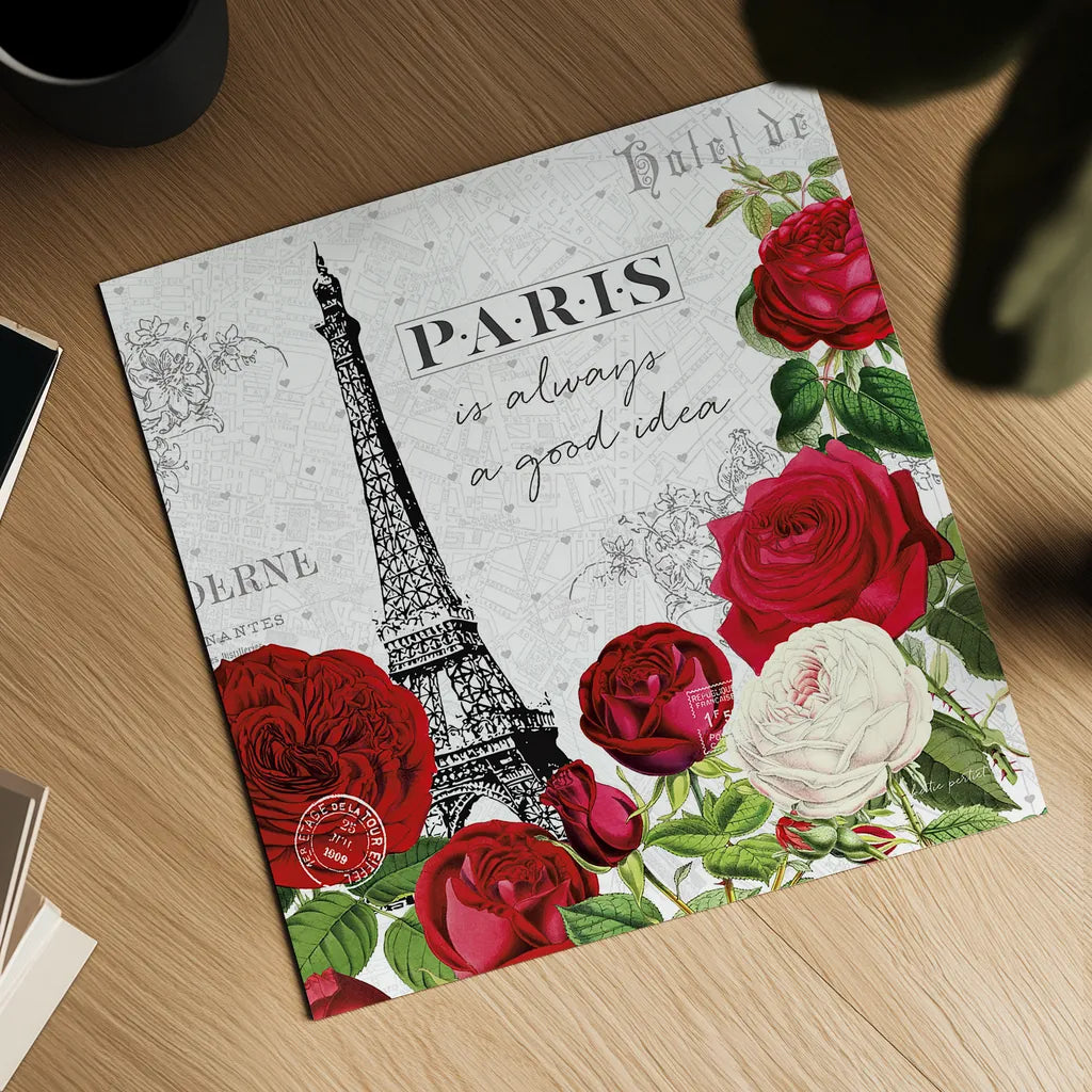 Rouge Paris II by Katie Pertiet. Shown as a detailed flat fine art print, highlighting archival giclee quality. Available as an archival giclee rolled canvas, fine art paper, or poster print. SKU 43775a.