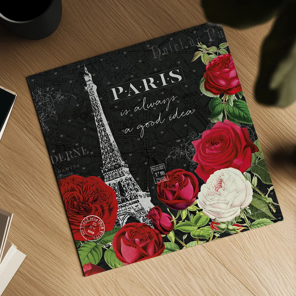 Rouge Paris II Black by Katie Pertiet. Shown as a detailed flat fine art print, highlighting archival giclee quality. Available as an archival giclee rolled canvas, fine art paper, or poster print. SKU 43778a.