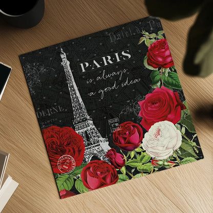Rouge Paris II Black by Katie Pertiet. Shown as a detailed flat fine art print, highlighting archival giclee quality. Available as an archival giclee rolled canvas, fine art paper, or poster print. SKU 43778a.