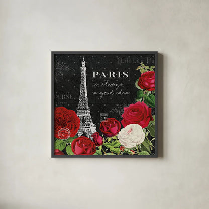 Rouge Paris II Black by Katie Pertiet. Shown in a sleek black glass frame for a contemporary gallery look. Available as an archival giclee rolled canvas, fine art paper, or poster print. SKU 43778a.