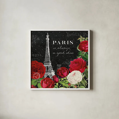 Rouge Paris II Black by Katie Pertiet. Shown in a crisp white glass frame for a clean and minimalist style. Available as an archival giclee rolled canvas, fine art paper, or poster print. SKU 43778a.