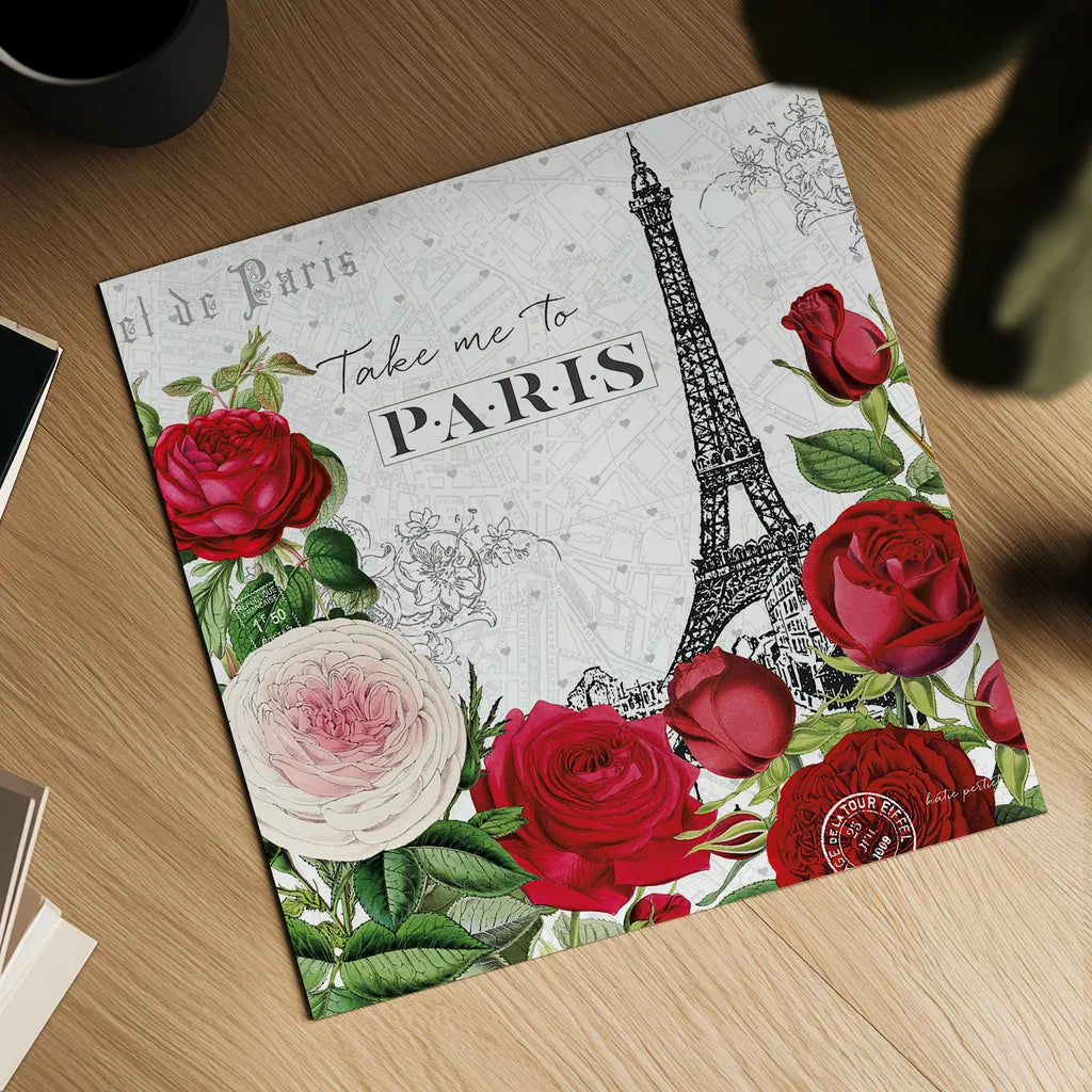 Rouge Paris III by Katie Pertiet. Shown as a detailed flat fine art print, highlighting archival giclee quality. Available as an archival giclee rolled canvas, fine art paper, or poster print. SKU 43776a.