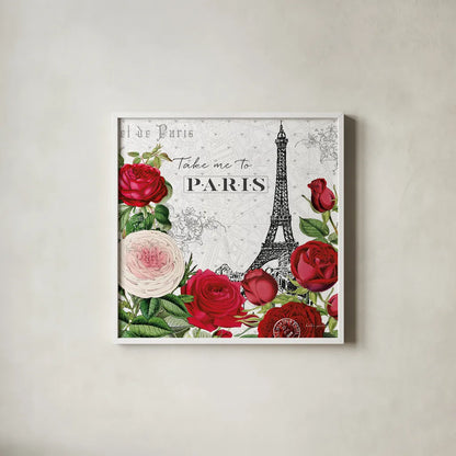 Rouge Paris III by Katie Pertiet. Shown in a crisp white glass frame for a clean and minimalist style. Available as an archival giclee rolled canvas, fine art paper, or poster print. SKU 43776a.