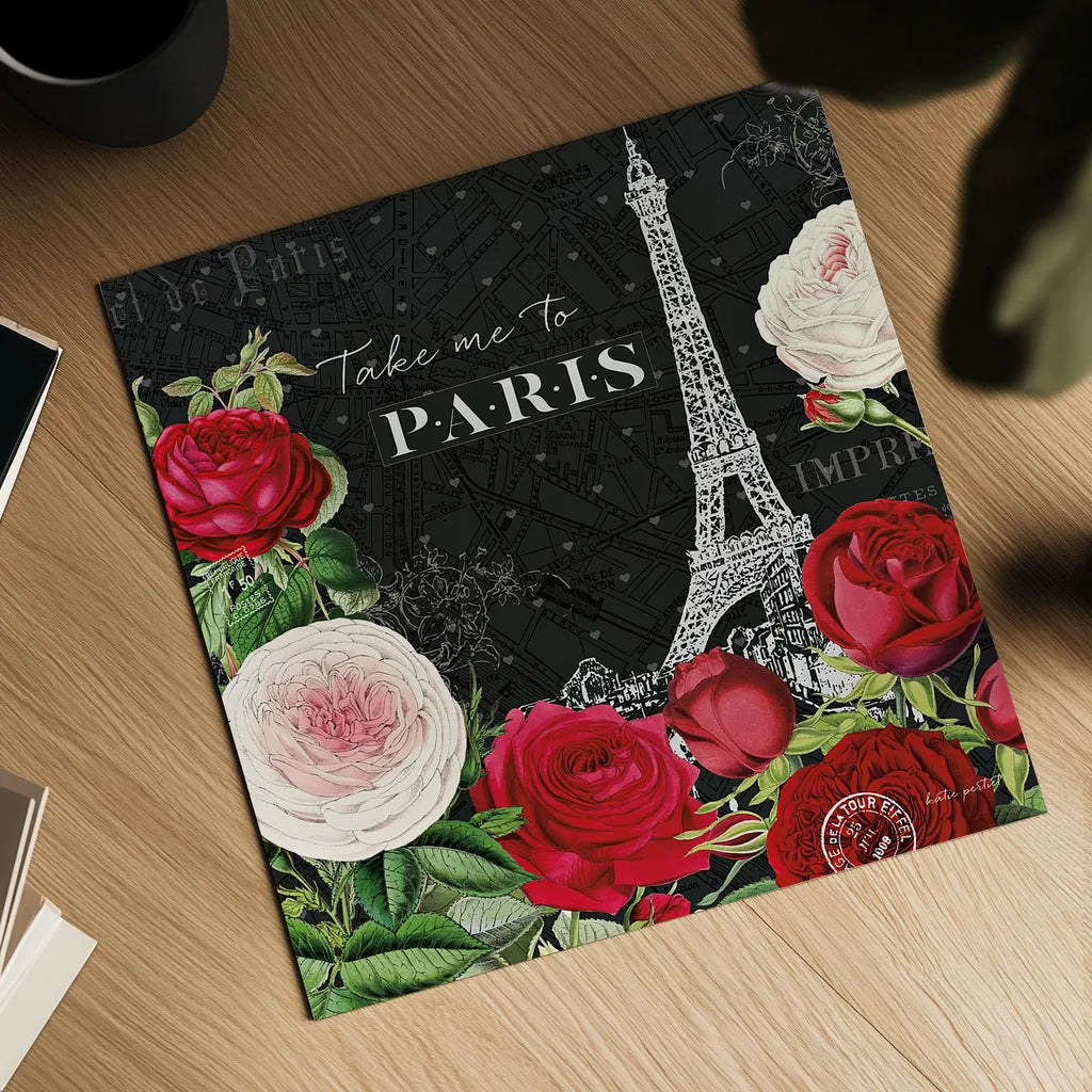 Rouge Paris III Black by Katie Pertiet. Shown as a detailed flat fine art print, highlighting archival giclee quality. Available as an archival giclee rolled canvas, fine art paper, or poster print. SKU 43779a.
