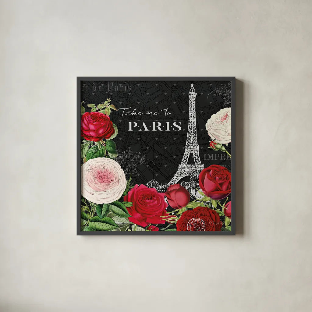 Rouge Paris III Black by Katie Pertiet. Shown in a sleek black glass frame for a contemporary gallery look. Available as an archival giclee rolled canvas, fine art paper, or poster print. SKU 43779a.