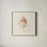 Shell Collector III by Katie Pertiet. Shown in a natural wood glass frame for a timeless modern aesthetic. Available as an archival giclee rolled canvas, fine art paper, or poster print. SKU 29928a.