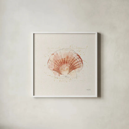 Shell Collector IV by Katie Pertiet. Shown in a crisp white glass frame for a clean and minimalist style. Available as an archival giclee rolled canvas, fine art paper, or poster print. SKU 29929a.