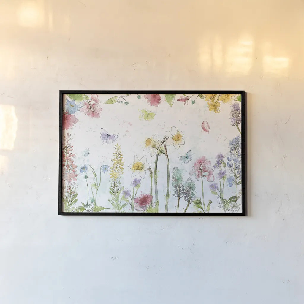 Spring Splash I by Katie Pertiet. shown as a paper print in a black flame. Available as a archival giclee rolled canvas, fine art paper, or poster print. SKU 48821i.