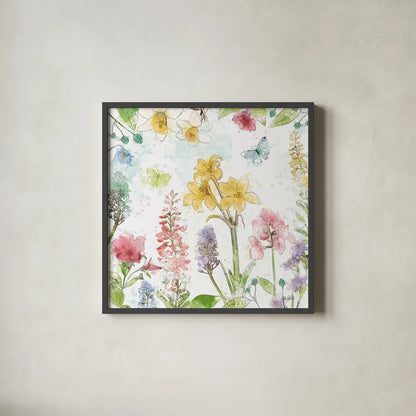 Spring Splash III by Katie Pertiet. Shown in a sleek black glass frame for a contemporary gallery look. Available as an archival giclee rolled canvas, fine art paper, or poster print. SKU 48823a.