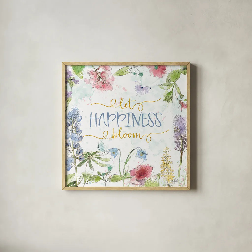 Spring Splash IV by Katie Pertiet. Shown in a natural wood glass frame for a timeless modern aesthetic. Available as an archival giclee rolled canvas, fine art paper, or poster print. SKU 48824a.