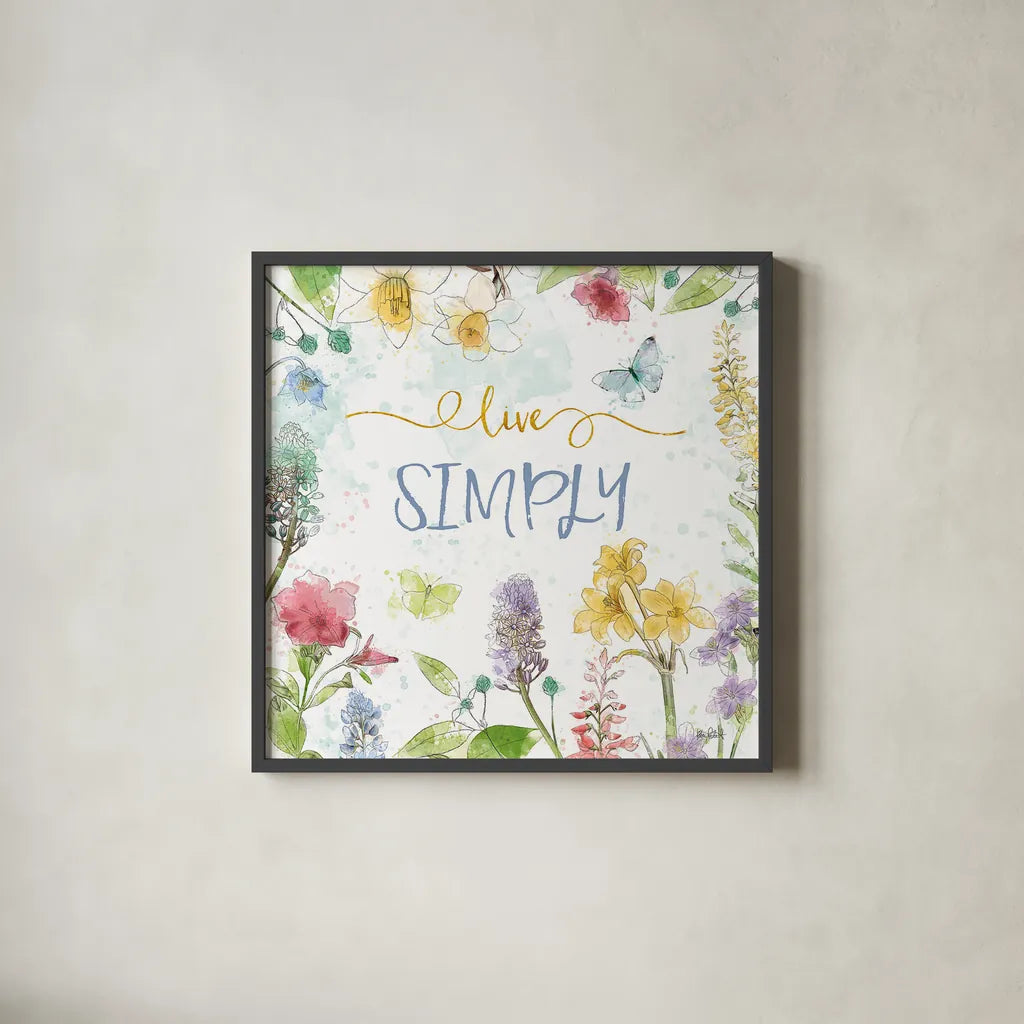 Spring Splash V by Katie Pertiet. Shown in a sleek black glass frame for a contemporary gallery look. Available as an archival giclee rolled canvas, fine art paper, or poster print. SKU 48825a.