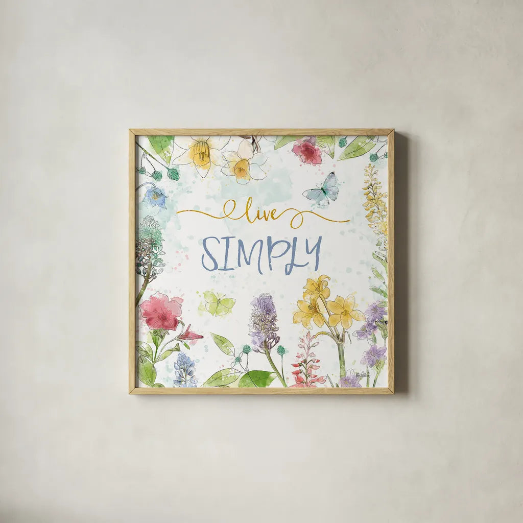 Spring Splash V by Katie Pertiet. Shown in a natural wood glass frame for a timeless modern aesthetic. Available as an archival giclee rolled canvas, fine art paper, or poster print. SKU 48825a.