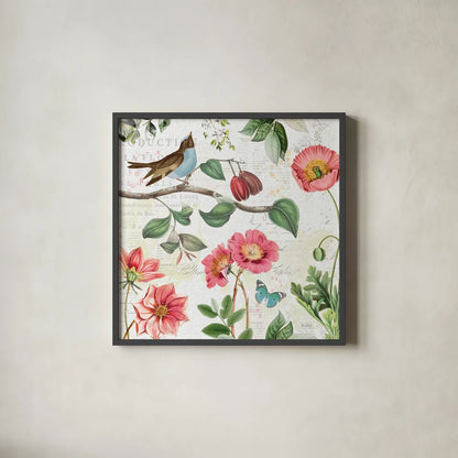 Studio Botanicals II by Katie Pertiet. Shown in a sleek black glass frame for a contemporary gallery look. Available as an archival giclee rolled canvas, fine art paper, or poster print. SKU 49494a.