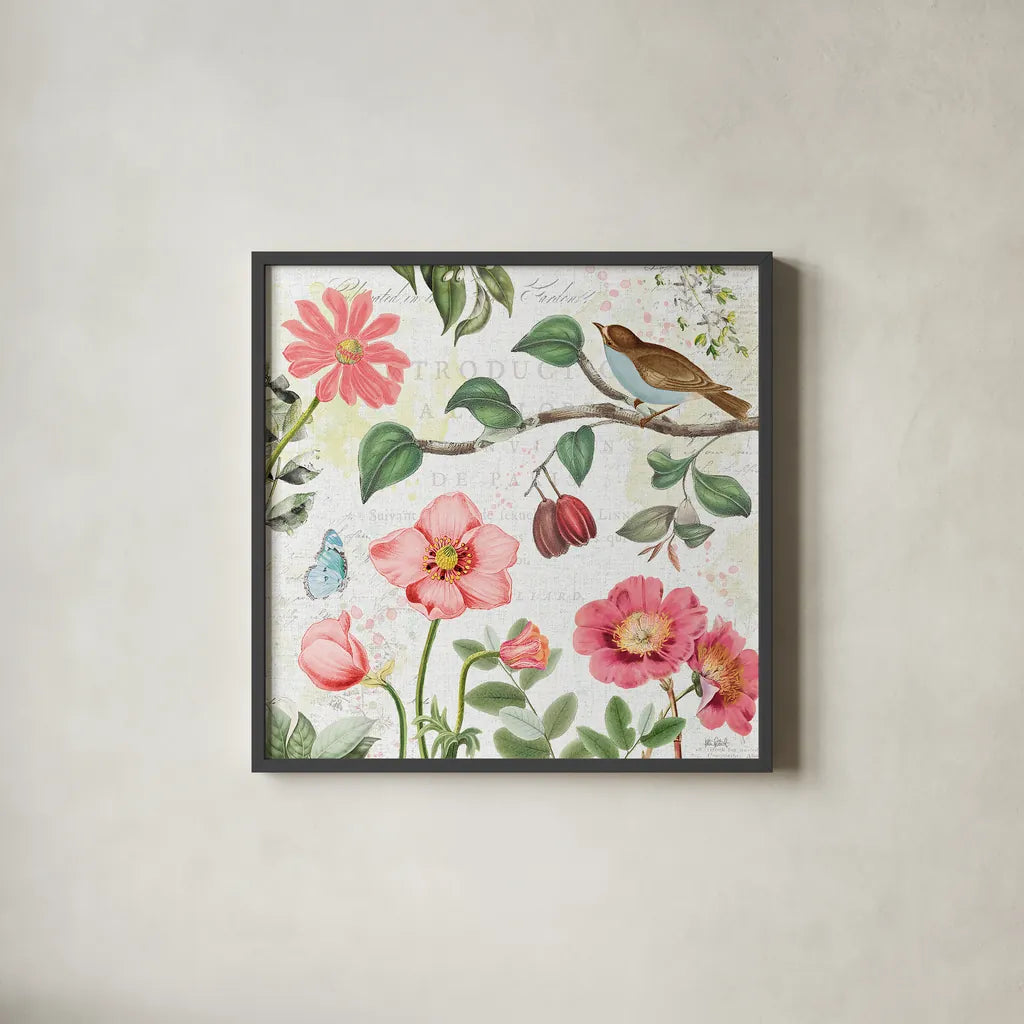 Studio Botanicals III by Katie Pertiet. Shown in a sleek black glass frame for a contemporary gallery look. Available as an archival giclee rolled canvas, fine art paper, or poster print. SKU 49495a.