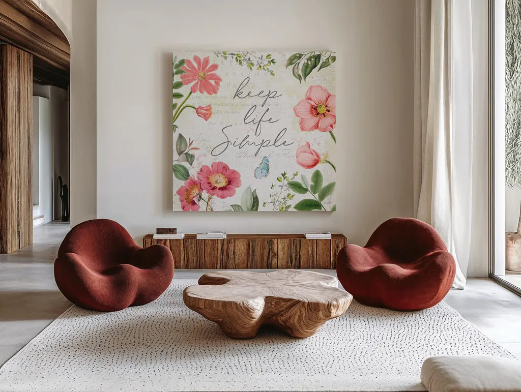 Studio Botanicals IV by Katie Pertiet. Shown as extra-large giant wall art in a modern living room. Available as an archival giclee rolled canvas, fine art paper, or poster print. SKU 49496a.