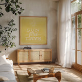 Sun Filled Days by Katie Pertiet. Shown in a natural wood frame in a cozy modern living room. Available as an archival giclee rolled canvas, fine art paper, or poster print. SKU 53043a.
