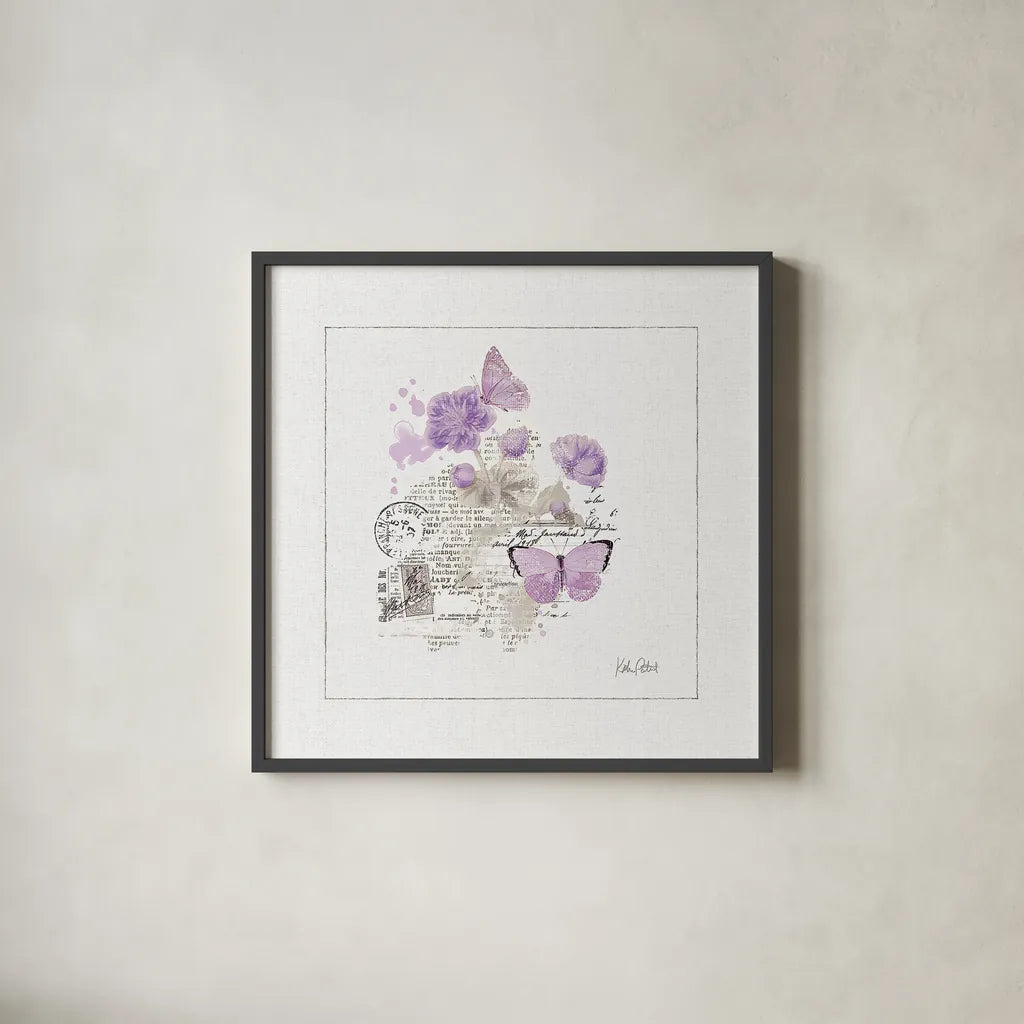 Sunny Day II Purple by Katie Pertiet. Shown in a sleek black glass frame for a contemporary gallery look. Available as an archival giclee rolled canvas, fine art paper, or poster print. SKU 31675a.