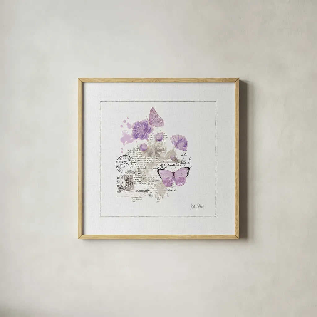 Sunny Day II Purple by Katie Pertiet. Shown in a natural wood glass frame for a timeless modern aesthetic. Available as an archival giclee rolled canvas, fine art paper, or poster print. SKU 31675a.