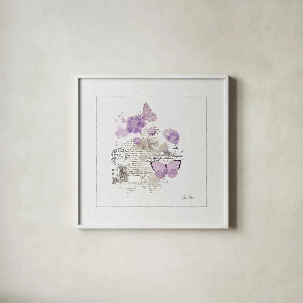 Sunny Day II Purple by Katie Pertiet. Shown in a crisp white glass frame for a clean and minimalist style. Available as an archival giclee rolled canvas, fine art paper, or poster print. SKU 31675a.
