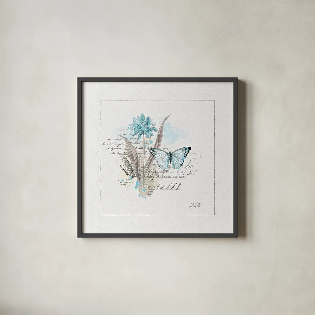 Sunny Day III Aqua by Katie Pertiet. Shown in a sleek black glass frame for a contemporary gallery look. Available as an archival giclee rolled canvas, fine art paper, or poster print. SKU 31676a.
