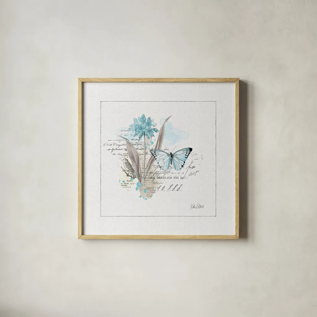 Sunny Day III Aqua by Katie Pertiet. Shown in a natural wood glass frame for a timeless modern aesthetic. Available as an archival giclee rolled canvas, fine art paper, or poster print. SKU 31676a.