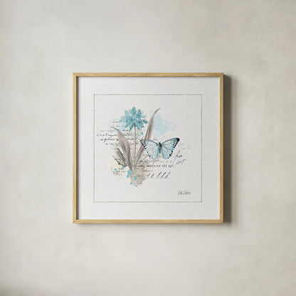 Sunny Day III Aqua by Katie Pertiet. Shown in a natural wood glass frame for a timeless modern aesthetic. Available as an archival giclee rolled canvas, fine art paper, or poster print. SKU 31676a.