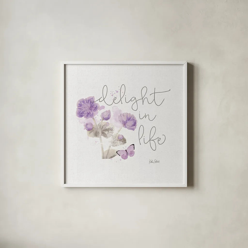Sunny Day VI Purple by Katie Pertiet. Shown in a crisp white glass frame for a clean and minimalist style. Available as an archival giclee rolled canvas, fine art paper, or poster print. SKU 31678a.