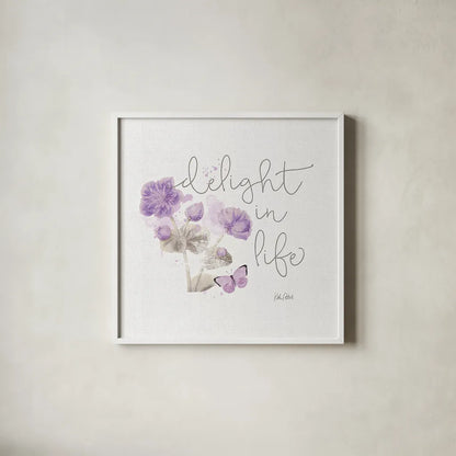 Sunny Day VI Purple by Katie Pertiet. Shown in a crisp white glass frame for a clean and minimalist style. Available as an archival giclee rolled canvas, fine art paper, or poster print. SKU 31678a.