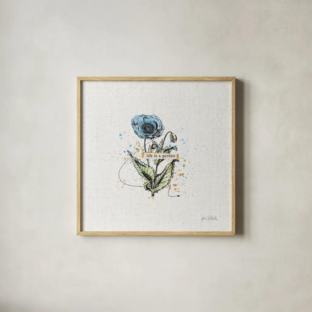 Thoughtful Blooms I by Katie Pertiet. Shown in a natural wood glass frame for a timeless modern aesthetic. Available as an archival giclee rolled canvas, fine art paper, or poster print. SKU 37580a.