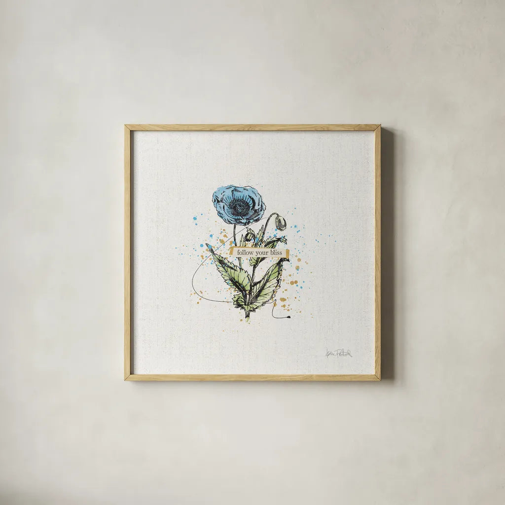 Thoughtful Blooms I Bliss by Katie Pertiet. Shown in a natural wood glass frame for a timeless modern aesthetic. Available as an archival giclee rolled canvas, fine art paper, or poster print. SKU 38520a.