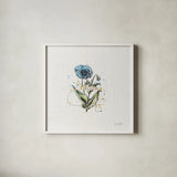 Thoughtful Blooms I Bliss by Katie Pertiet. Shown in a crisp white glass frame for a clean and minimalist style. Available as an archival giclee rolled canvas, fine art paper, or poster print. SKU 38520a.