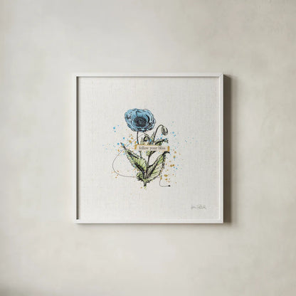 Thoughtful Blooms I Bliss by Katie Pertiet. Shown in a crisp white glass frame for a clean and minimalist style. Available as an archival giclee rolled canvas, fine art paper, or poster print. SKU 38520a.