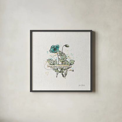 Thoughtful Blooms II by Katie Pertiet. Shown in a sleek black glass frame for a contemporary gallery look. Available as an archival giclee rolled canvas, fine art paper, or poster print. SKU 37581a.