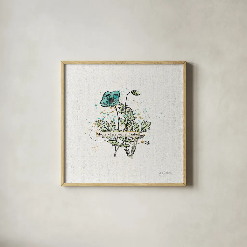 Thoughtful Blooms II by Katie Pertiet. Shown in a natural wood glass frame for a timeless modern aesthetic. Available as an archival giclee rolled canvas, fine art paper, or poster print. SKU 37581a.