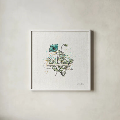 Thoughtful Blooms II by Katie Pertiet. Shown in a crisp white glass frame for a clean and minimalist style. Available as an archival giclee rolled canvas, fine art paper, or poster print. SKU 37581a.