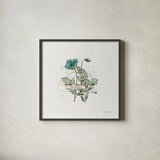 Thoughtful Blooms II Curious by Katie Pertiet. Shown in a sleek black glass frame for a contemporary gallery look. Available as an archival giclee rolled canvas, fine art paper, or poster print. SKU 38521a.