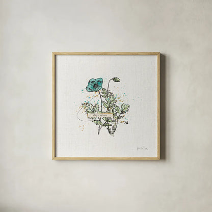 Thoughtful Blooms II Curious by Katie Pertiet. Shown in a natural wood glass frame for a timeless modern aesthetic. Available as an archival giclee rolled canvas, fine art paper, or poster print. SKU 38521a.