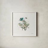 Thoughtful Blooms II Curious by Katie Pertiet. Shown in a crisp white glass frame for a clean and minimalist style. Available as an archival giclee rolled canvas, fine art paper, or poster print. SKU 38521a.